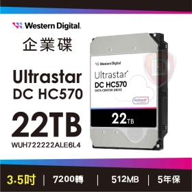 WD 22TB【Ultrastar DC HC570】512MB/7200轉(WUH722020ALE6L4)