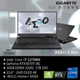技嘉 AERO 5 XE4-73TW614SO(黑)(i7-12700H/16G/1T/3070Ti/4K/OLED) 內建M365
