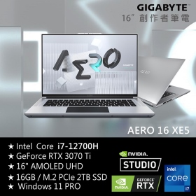 技嘉 AERO 16 XE5-73TW938HP(銀)(i7-12700H/16G/2T/RTX3070Ti/4K/OLED)